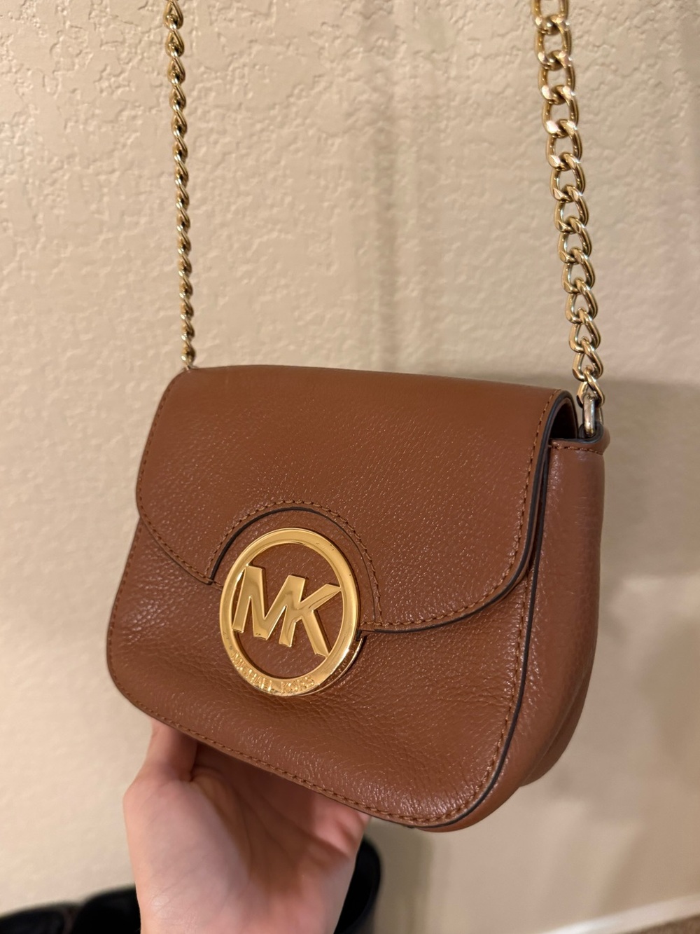Michael Kors Brown Leather Crossbody Bag with Gold Hardware